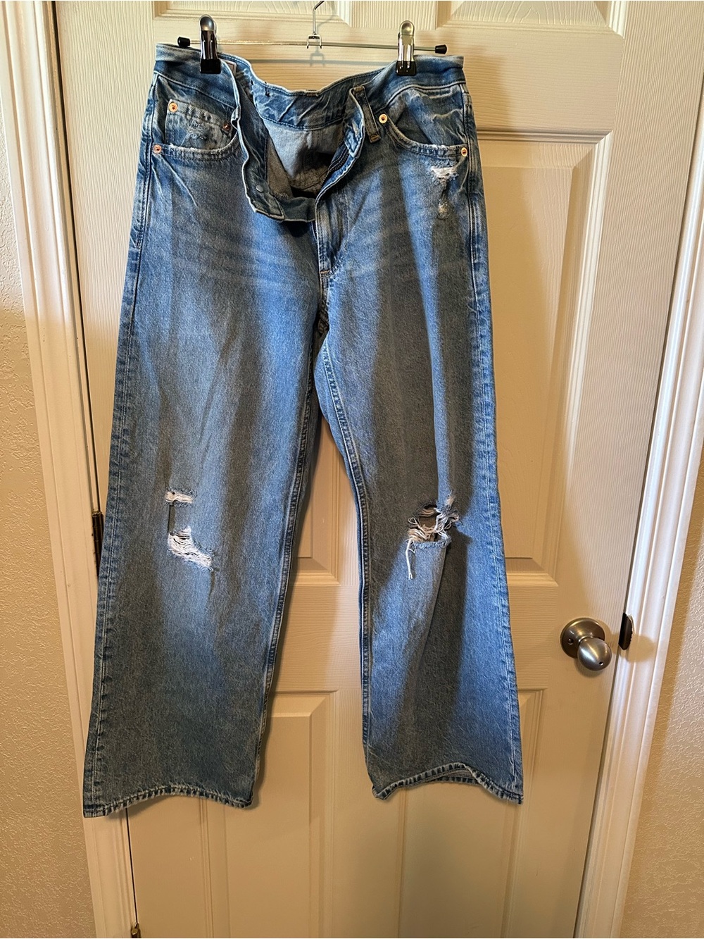 GAP Light Blue Distressed Wide Leg Jeans